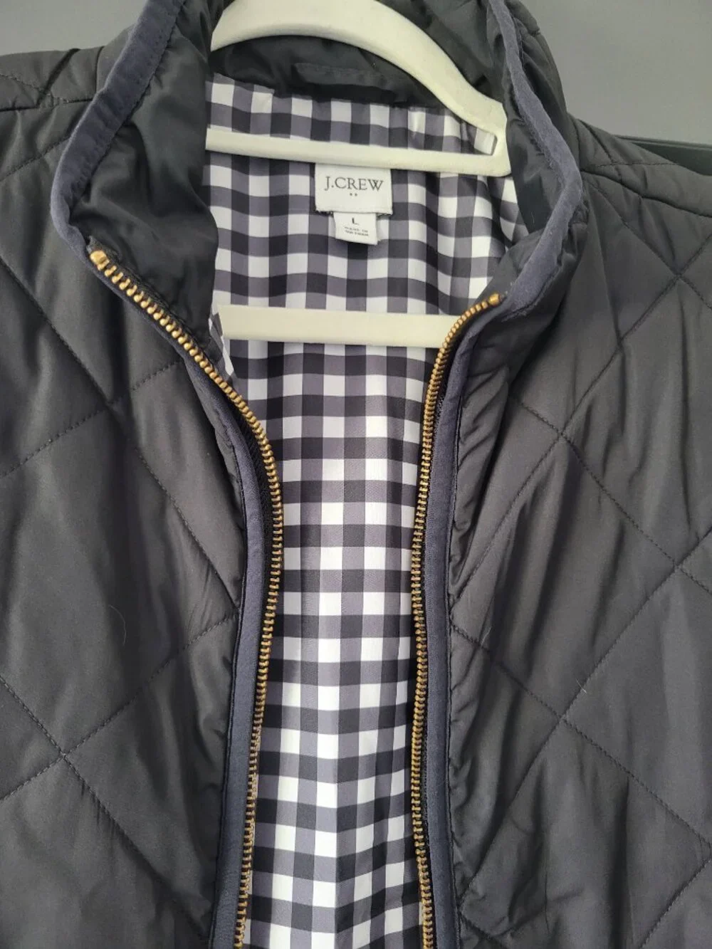 J Crew Quilted Vest L Black Snap Pockets Equestrian Preppy Lightweight Layers